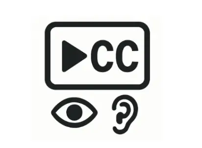 Icons representing closed captioning, eyeball, and ear